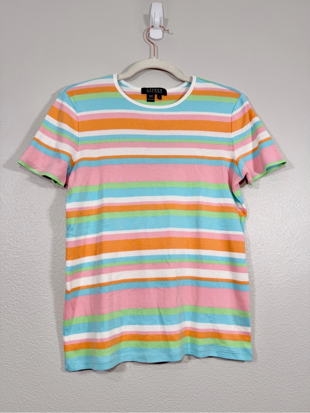 Lauren Ralph Lauren Shirt Pastel Striped Crew Tee 100 Cotton Multi Color Women S